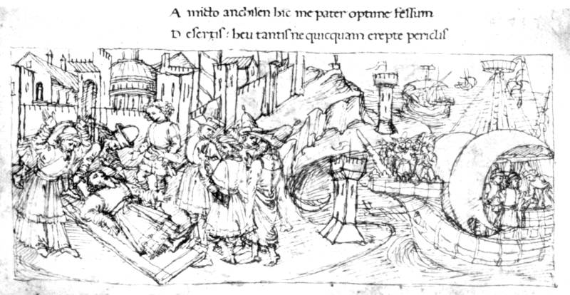 "Смерть Анхиса". Рисунок из рукописи Энеиды якобы XV века. novoxronolog.ru "Смерть Анхиса". Рисунок из рукописи Энеиды якобы XV века.